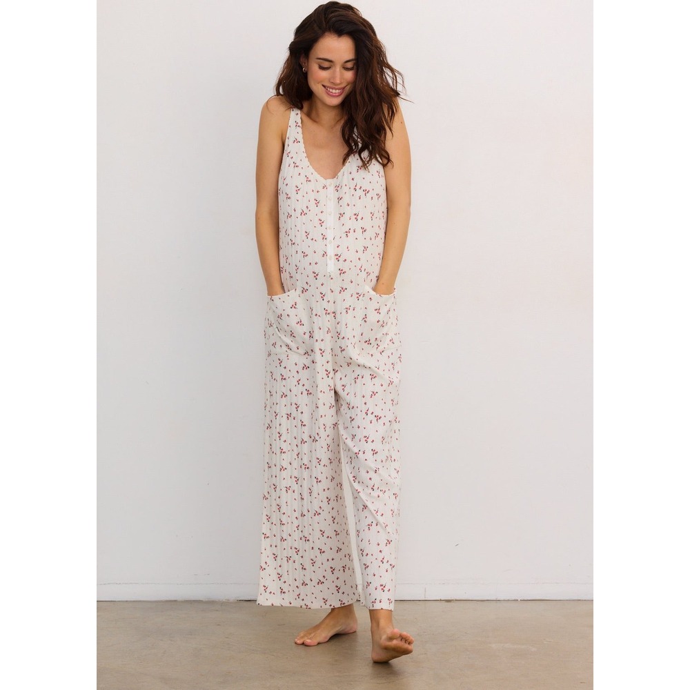 Hatch Maternity All Tri Jumpsuit Watercolor Rosette XS Pointelle Soft Comfy